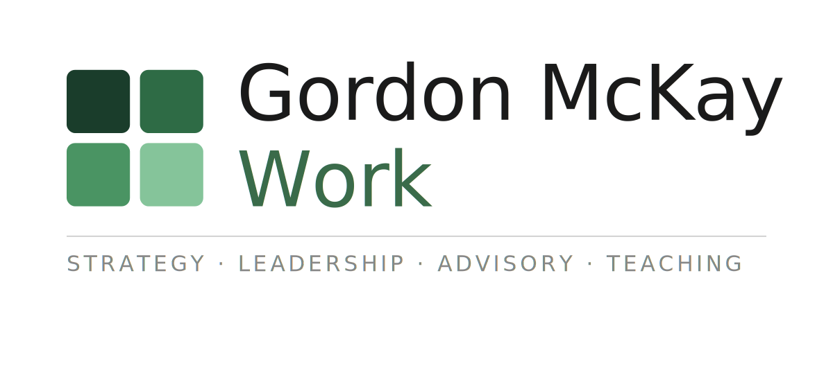 Gordon McKay Work logo with text Strategy, Leadership, Advisory, Teaching
